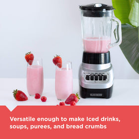 BLACK+DECKER PowerCrush hinged pour spout reduces spills for easy serving.