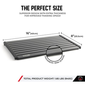 Aluminum defrosting plate from Blazin' Thaw distributes heat evenly for meat.