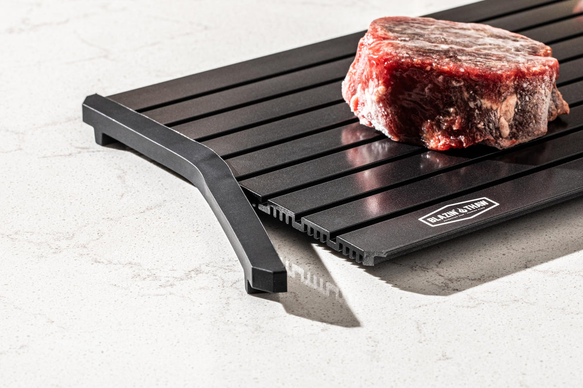 Blazin' Thaw defrosting tray reduces mess while preparing frozen foods.
