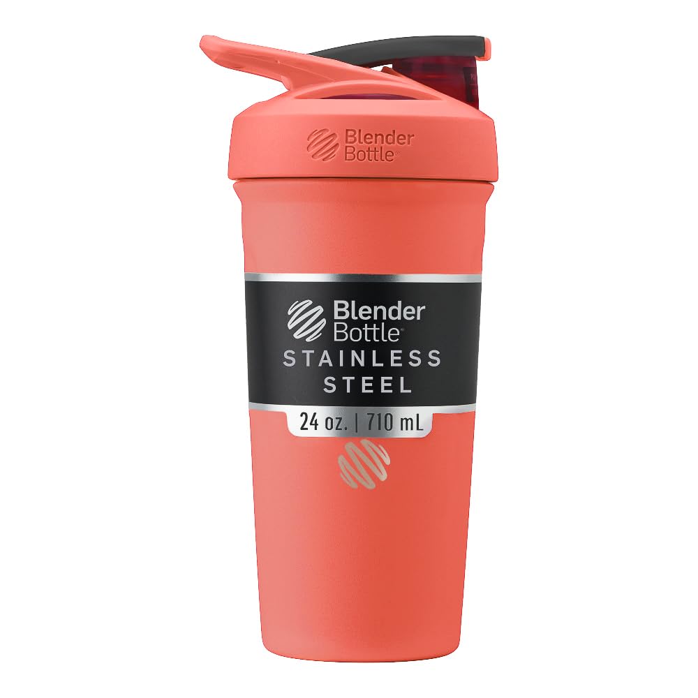 BlenderBottle Sport Shaker Cup coral with insulated stainless steel body for on the go hydration