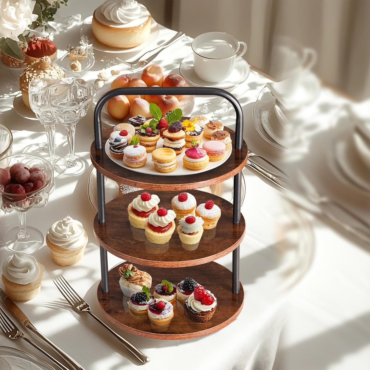 Blossome sturdy metal stand with trays supports stable serving