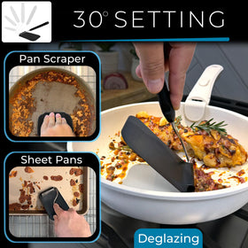 Blue Bosti Adaptula rear edge doubles as a pot scraper for quick cleanup