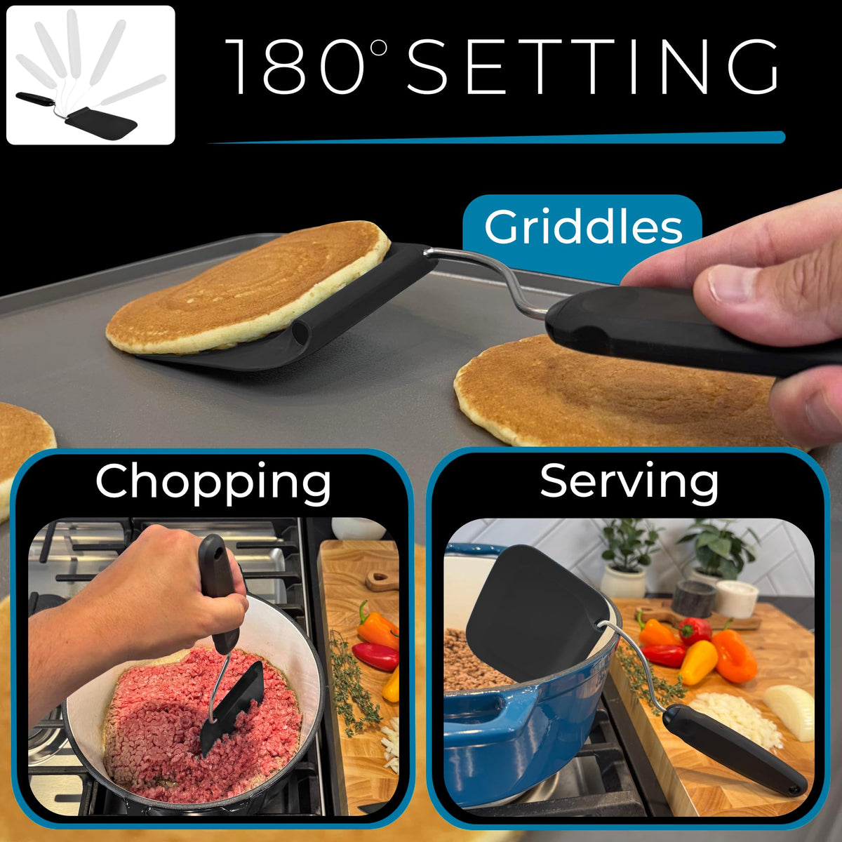 Blue Bosti Adaptula is heat resistant and safe for non-stick cookware
