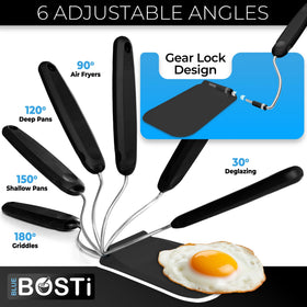 Blue Bosti Adaptula with interchangeable heads enables precise flipping and cooking tasks