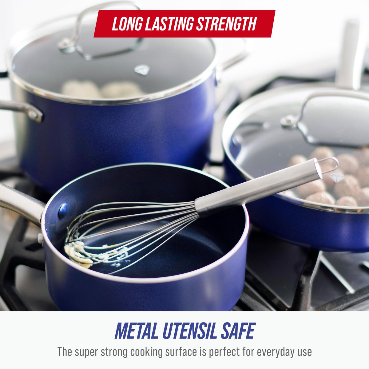 Blue Diamond saucepan 2qt with lid ideal for quick sauces and heating.