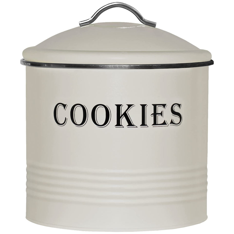 Blue Donuts vintage cookie jar with ivory lid, stylish countertop storage that keeps cookies fresh