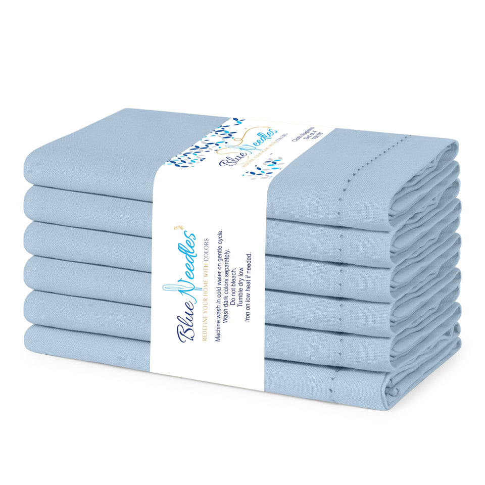 Blue Needles napkins with hemstitch border closeup elevates elegance