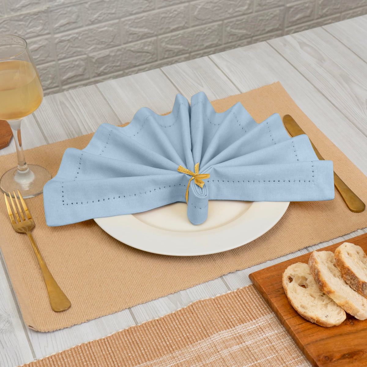 Blue Needles napkins show soft cotton texture for comfortable dining