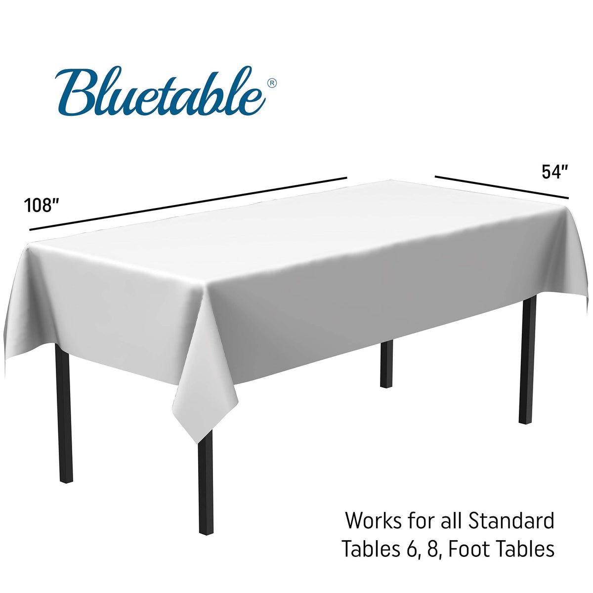 Bluetable 12-pack tablecloth on a table ready for party setup.