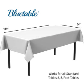 Bluetable 12-pack tablecloth on a table ready for party setup.