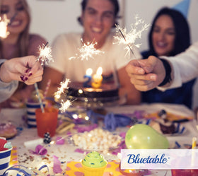 Bluetable Christmas or birthday tablecloth enhancing decor with clean presentation.