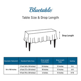 Bluetable navy disposable tablecloth resists spills and easy cleanup.