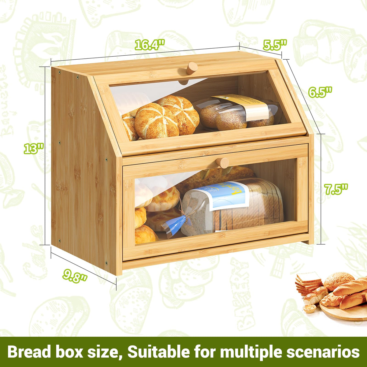 BMOSU Farmhouse bread box natural bamboo surface adds warm kitchen charm
