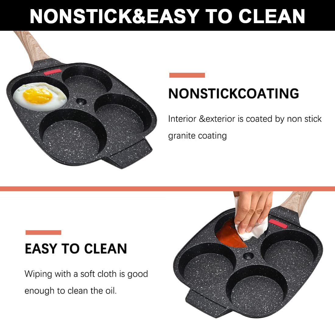 Bobikuke 4-cup egg pan interior nonstick coating for effortless release