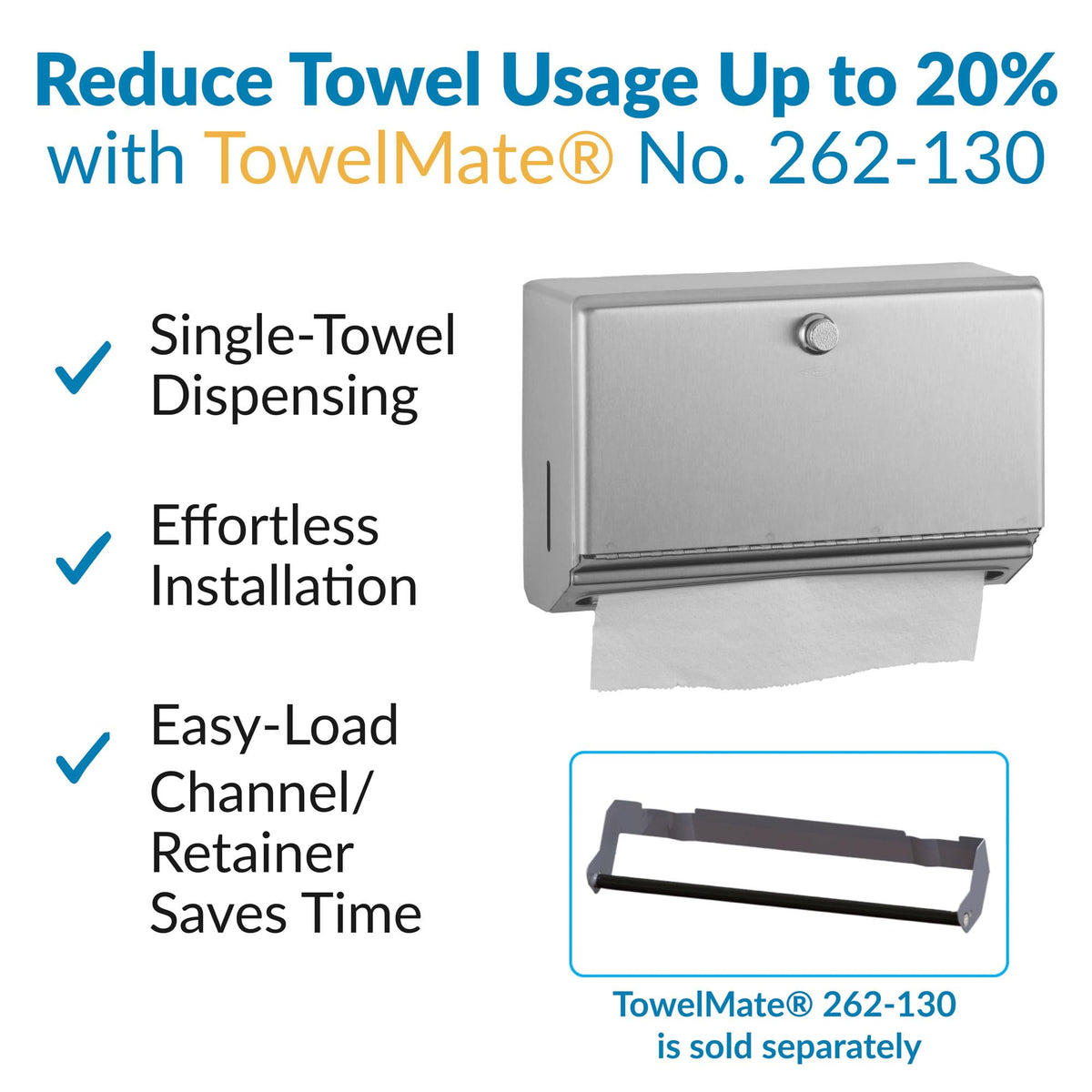 Bobrick TowelMate accessory enables single-towel dispensing for neater restrooms.