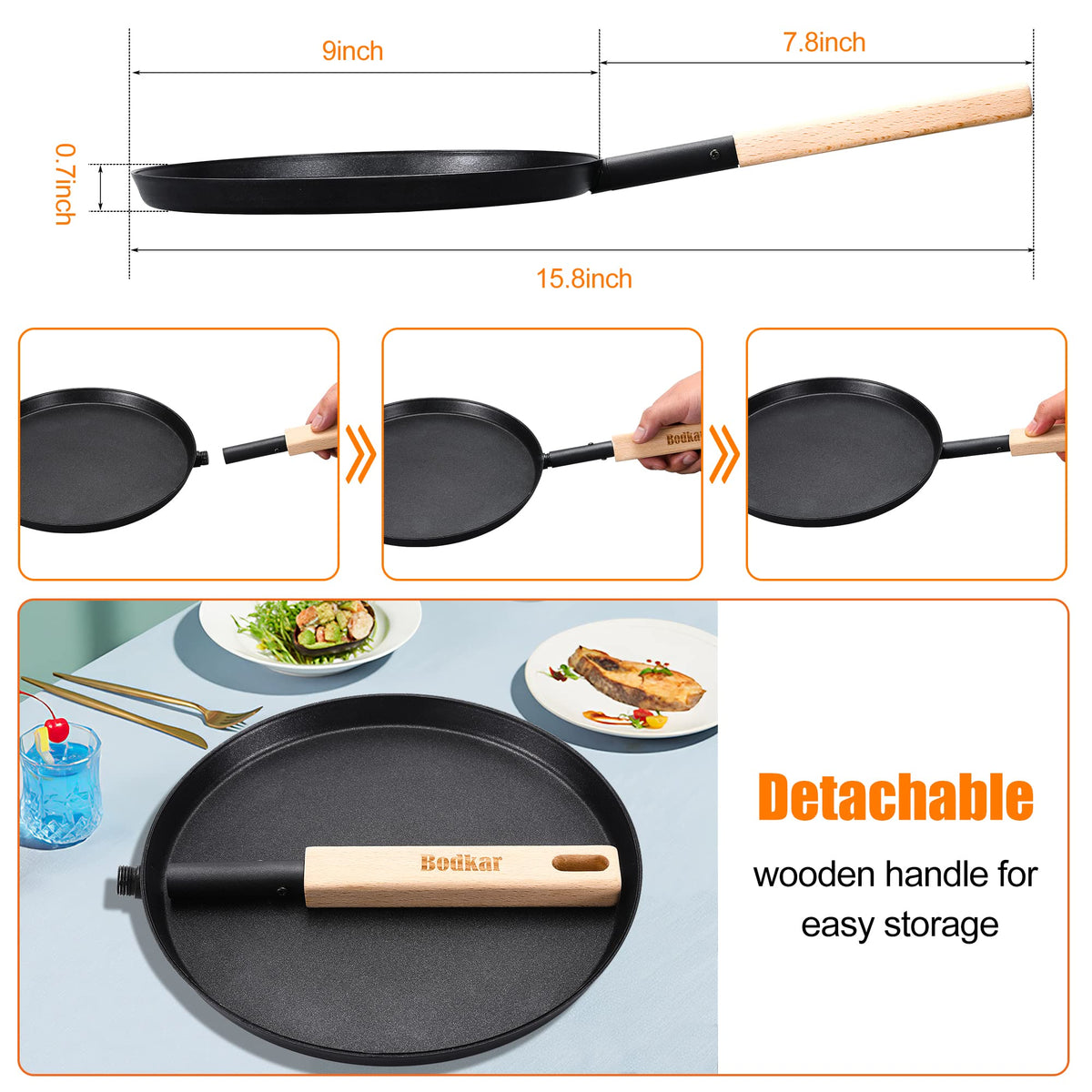 bodkar nonstick surface helps food release with minimal oil.