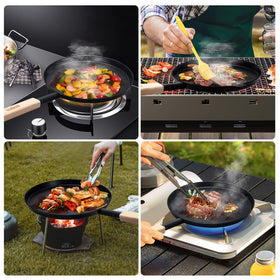 bodkar portable pan with wooden handle stores neatly in backpacks