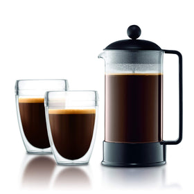 Bodum Brazil 34oz in-use brew finish emphasizes eco-friendly no-waste brewing.
