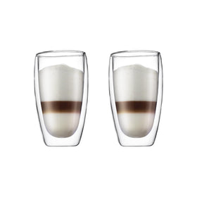 Bodum Pavina 15oz double-wall set 2 showcases insulated glassware for hot or cold beverages.