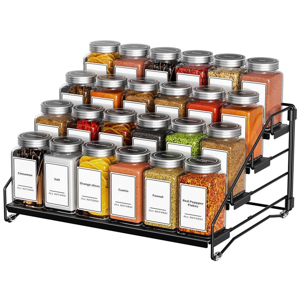 BOIVSHI 4 Tier Spice Rack front view showing organized spice jars for easy access