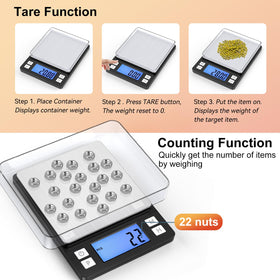 BOMATA 0.01g scale includes trays and waterproof stickers.