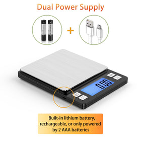 BOMATA USB-rechargeable scale with dual power options for flexible use.