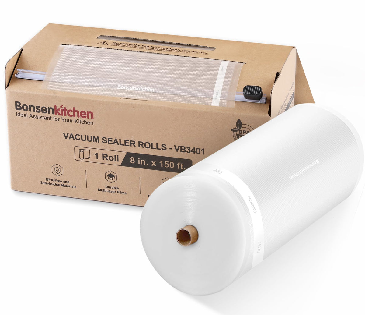 Bonsenkitchen vacuum sealer bags roll 8x150 for precise cuts and lasting freshness