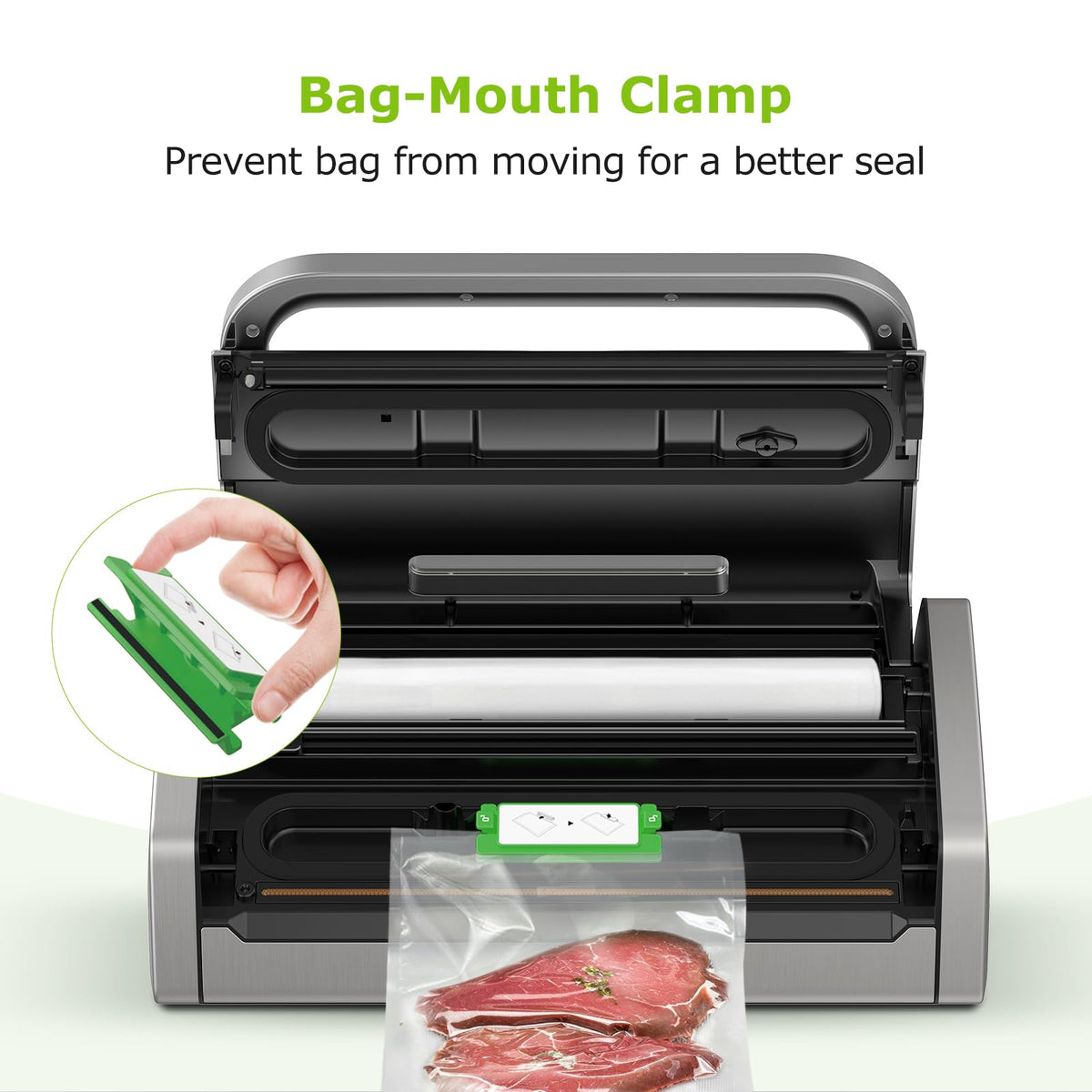 Easy-lock handle on Bonsenkitchen sealer for one-handed sealing.