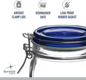 Clear glass of the Bormioli Rocco Fido reveals coffee beans inside.