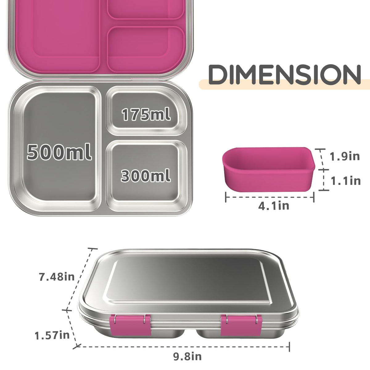 BOSEDSANG optional fourth silicone container provides extra space for snacks