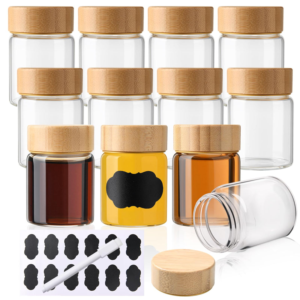 BPFY 12-pack 2 oz glass shot bottles with caps for easy storage in one place