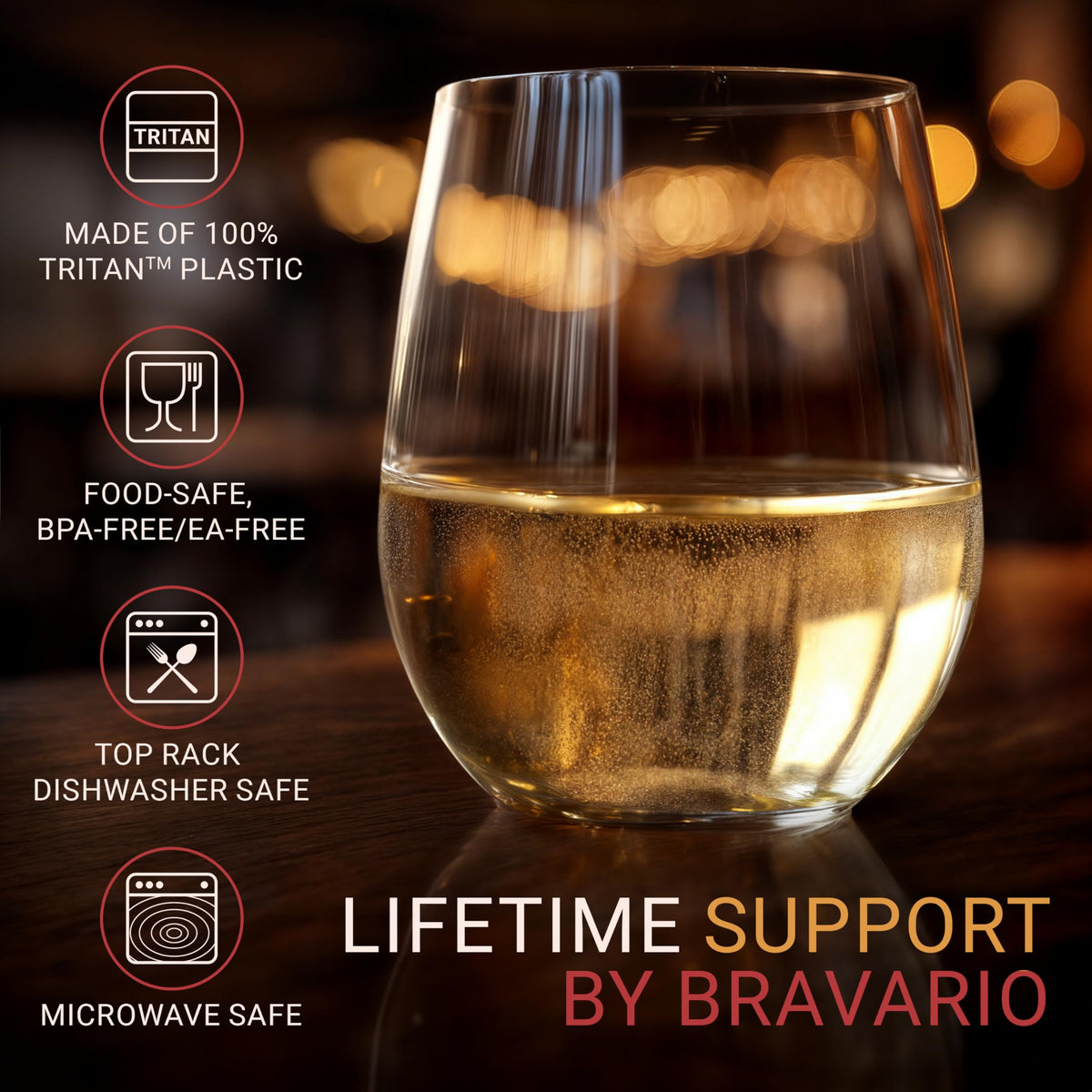 Bravario crystal-clear unbreakable glass with smooth edges for safe sipping