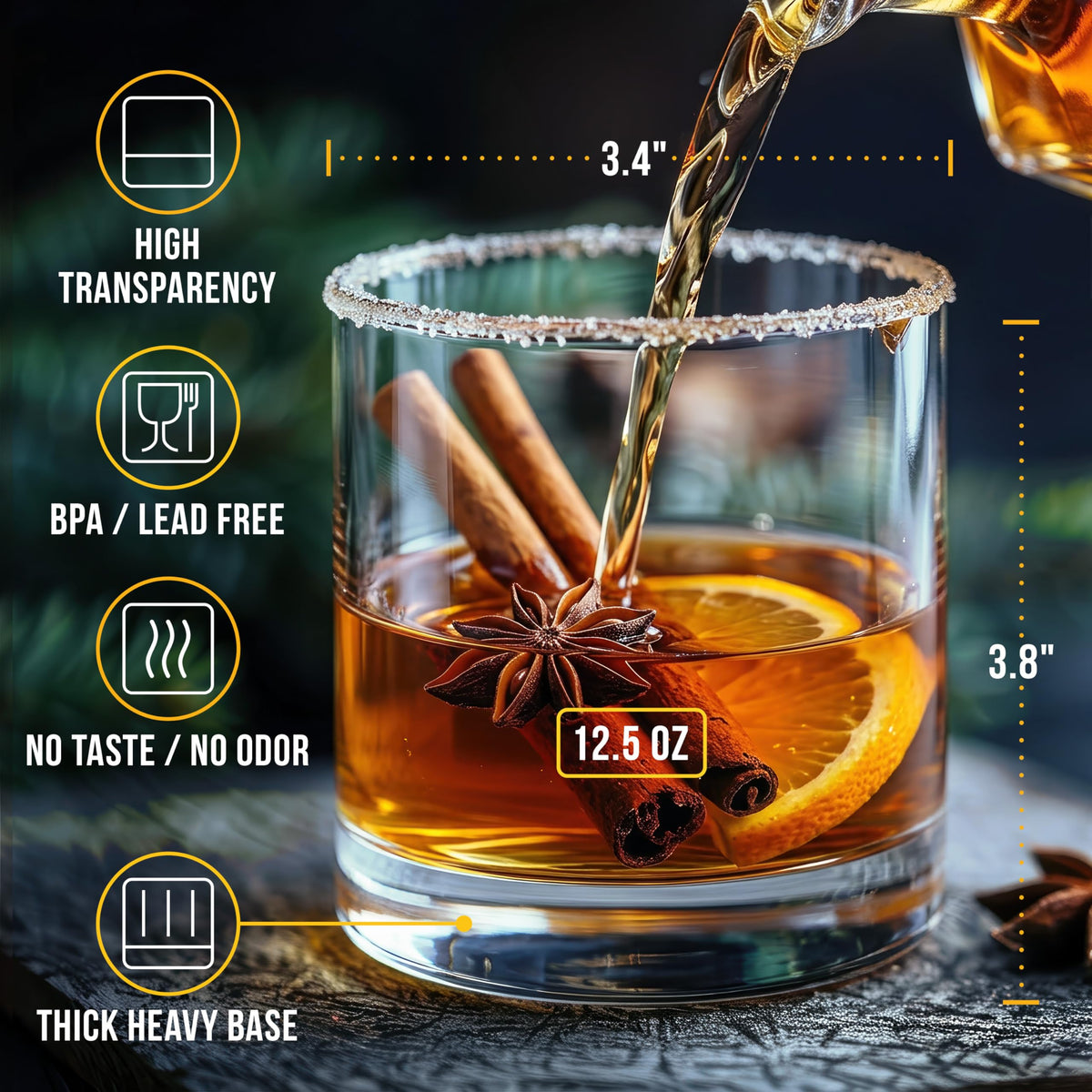 Bravario twelvepointfiveoz glasses fit large ice cubes for neat drinks.