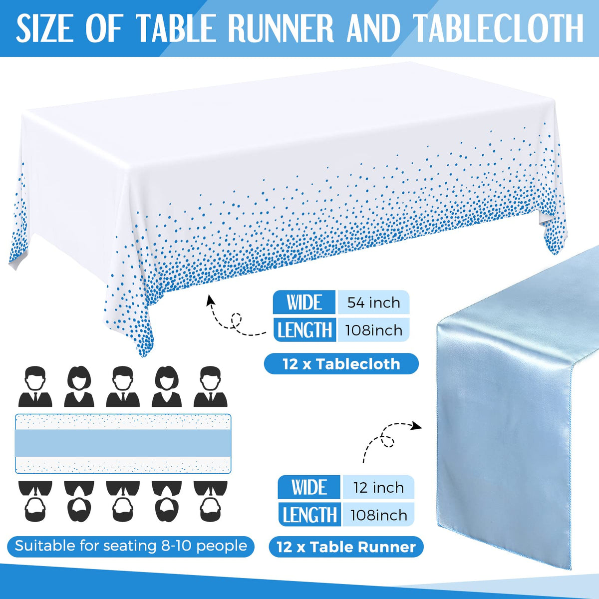 Breling white tablecloth enhances bright, clean reception tables.