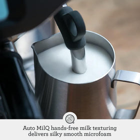 Breville Barista Touch BES880BTR touch screen guides Grind, Brew, Milk in three steps.