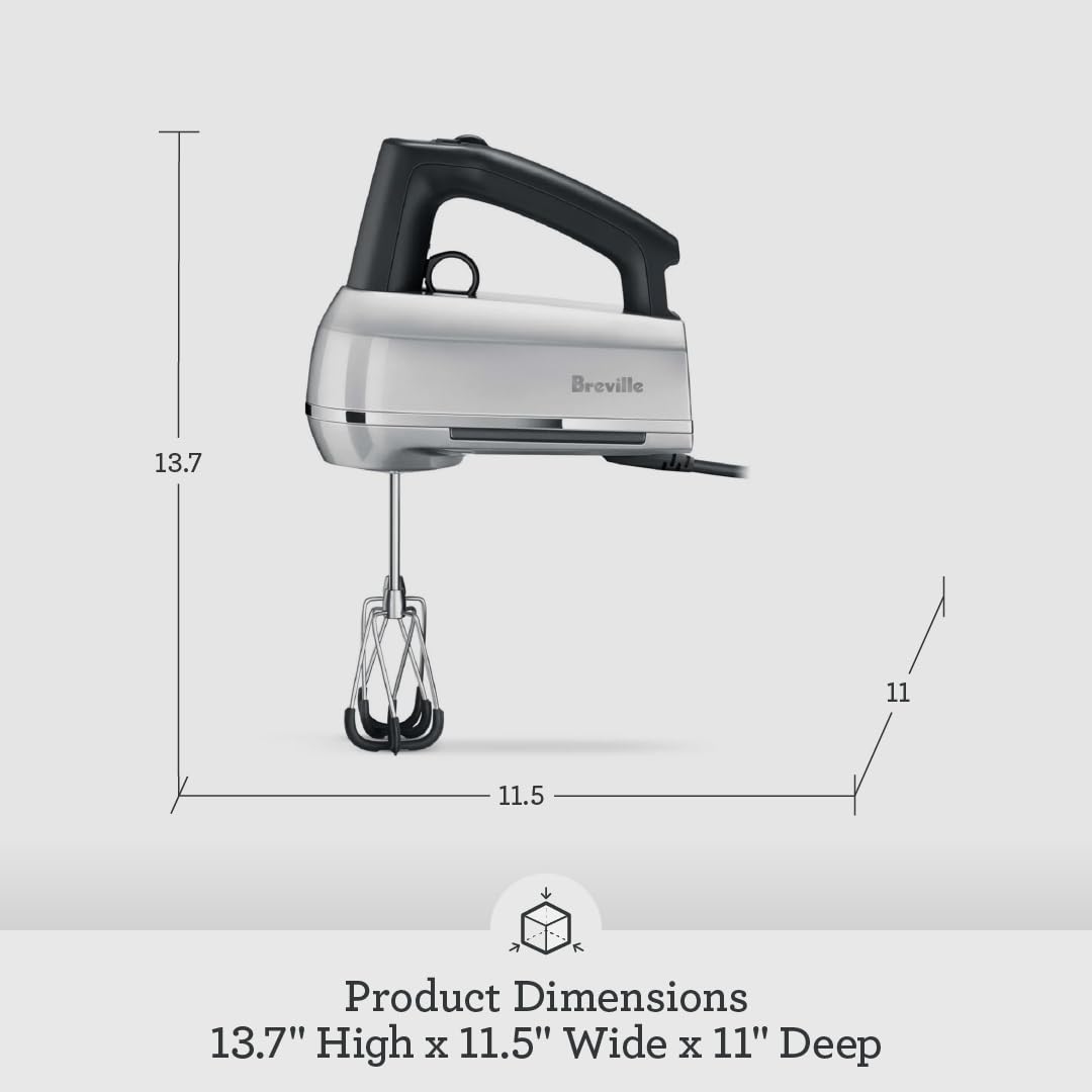 Breville BHM800OLT includes dough hooks and balloon whisks for versatile baking.