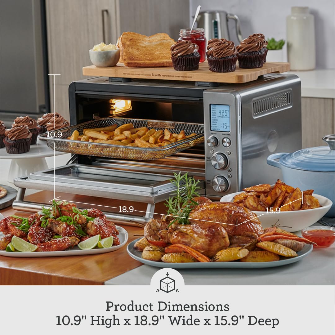 Breville BOV860BST accessories set includes basket, roasting pan, and more.