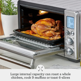 Breville BOV860BTR dedicated air fry setting enables crispy favorites.