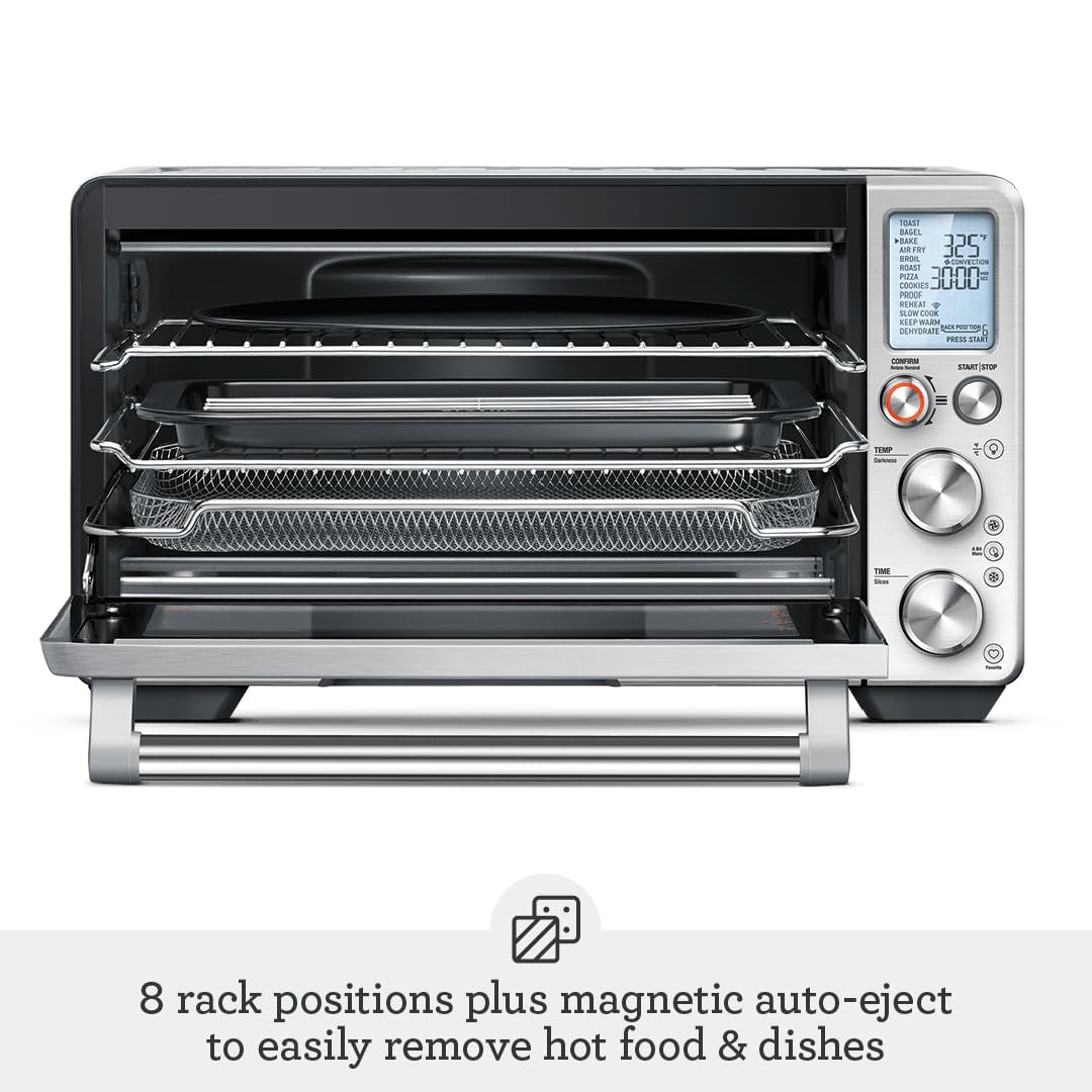 Breville BOV950BST app interface enables remote monitoring and guided recipes.