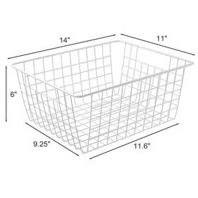 Brightalk large white wire storage bins showing clear visibility for pantry and freezer.