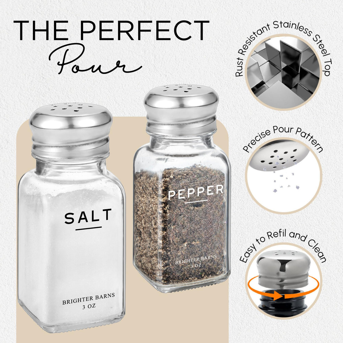 Brighter Barns stainless lids detail emphasizes durable tops for steady seasoning