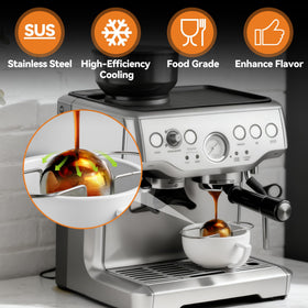 Brikinte espresso flow over ball shows efficient cooling.