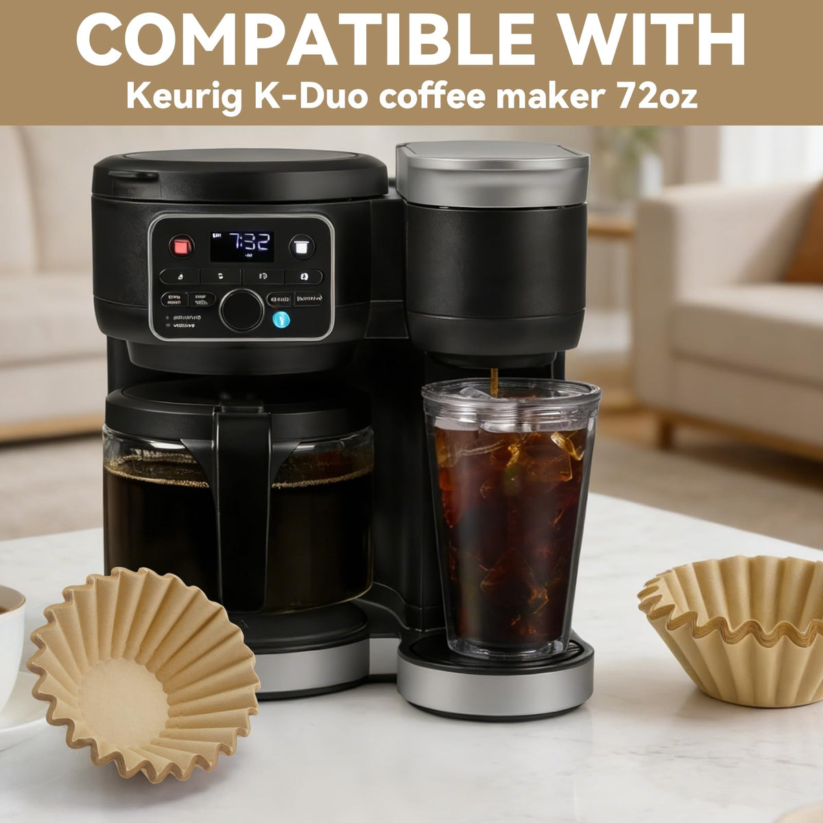 Extra deep bowl design filter ready for use in Keurig Duo