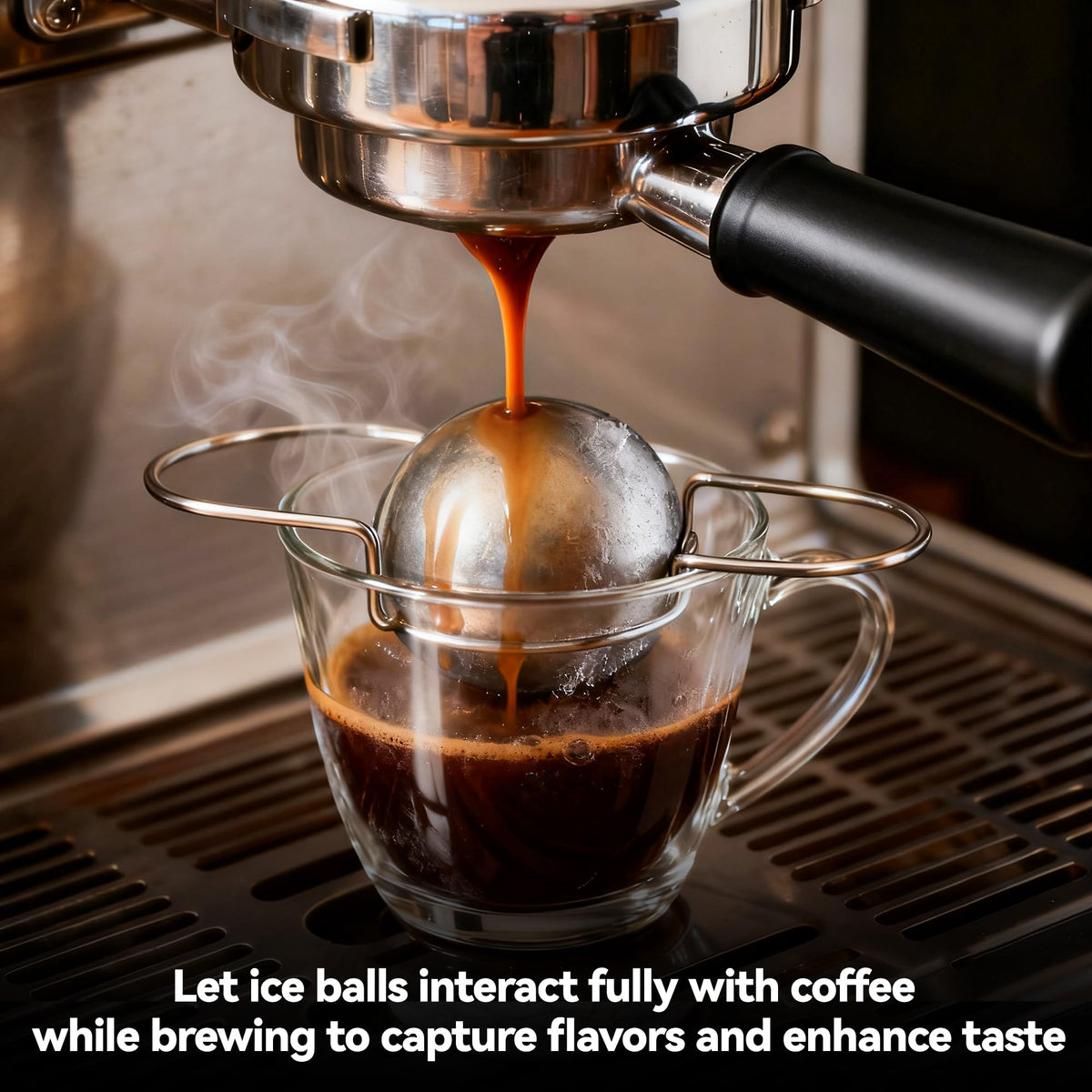 Brikinte stainless steel ball close-up highlights durable cooling surface.