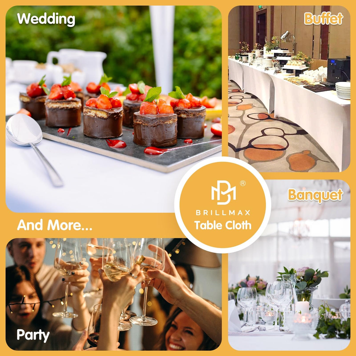 BRILLMAX durable white table cover enhances banquet and trade show presentations