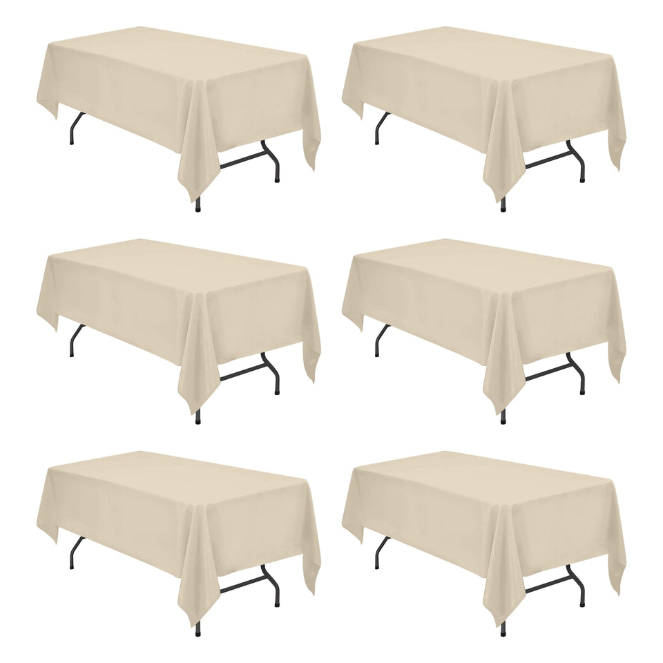 BRILLMAX beige tablecloth 60x102 flatlay shows elegant drape and spill resistance.
