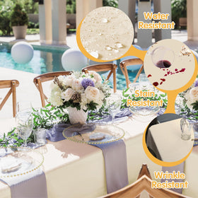 BRILLMAX beige tablecloth 60x102 close-up of durable, hemmed edges.