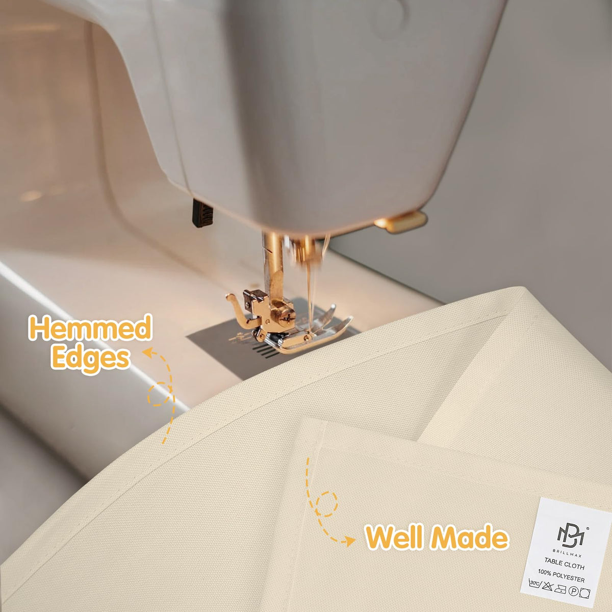BRILLMAX tablecloth 60x102 on a 6 ft table demonstrates full drop.
