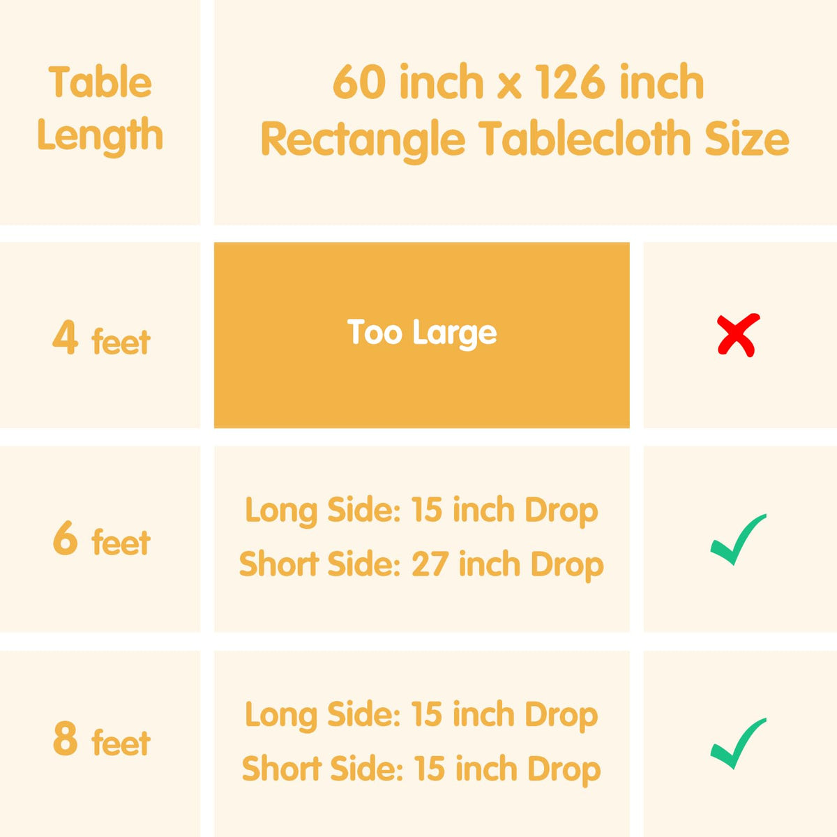 BRILLMAX ivory tablecloth shows 15-inch drop over the table edge.