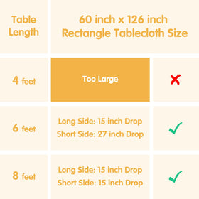 BRILLMAX ivory tablecloth shows 15-inch drop over the table edge.